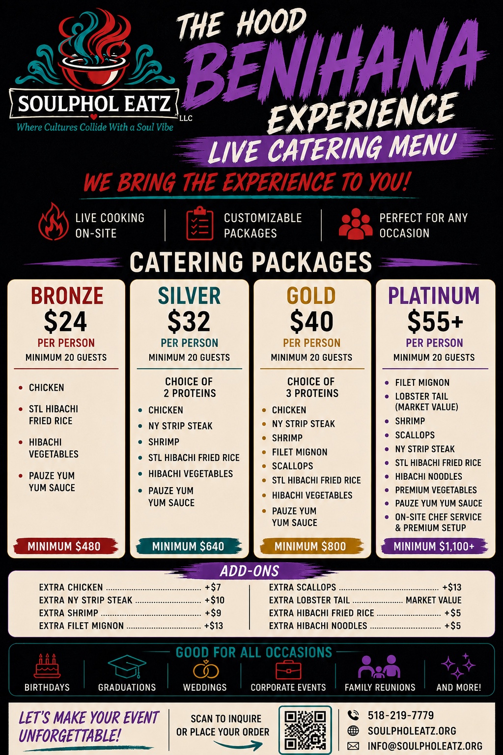 The Hood Benihana Experience Live Catering Menu